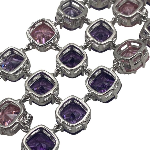 Park Lane Baby Pink Lavender Bracelet 7" Wide 3 Row Silver Tone NWB Bridal Prom - Picture 10 of 15